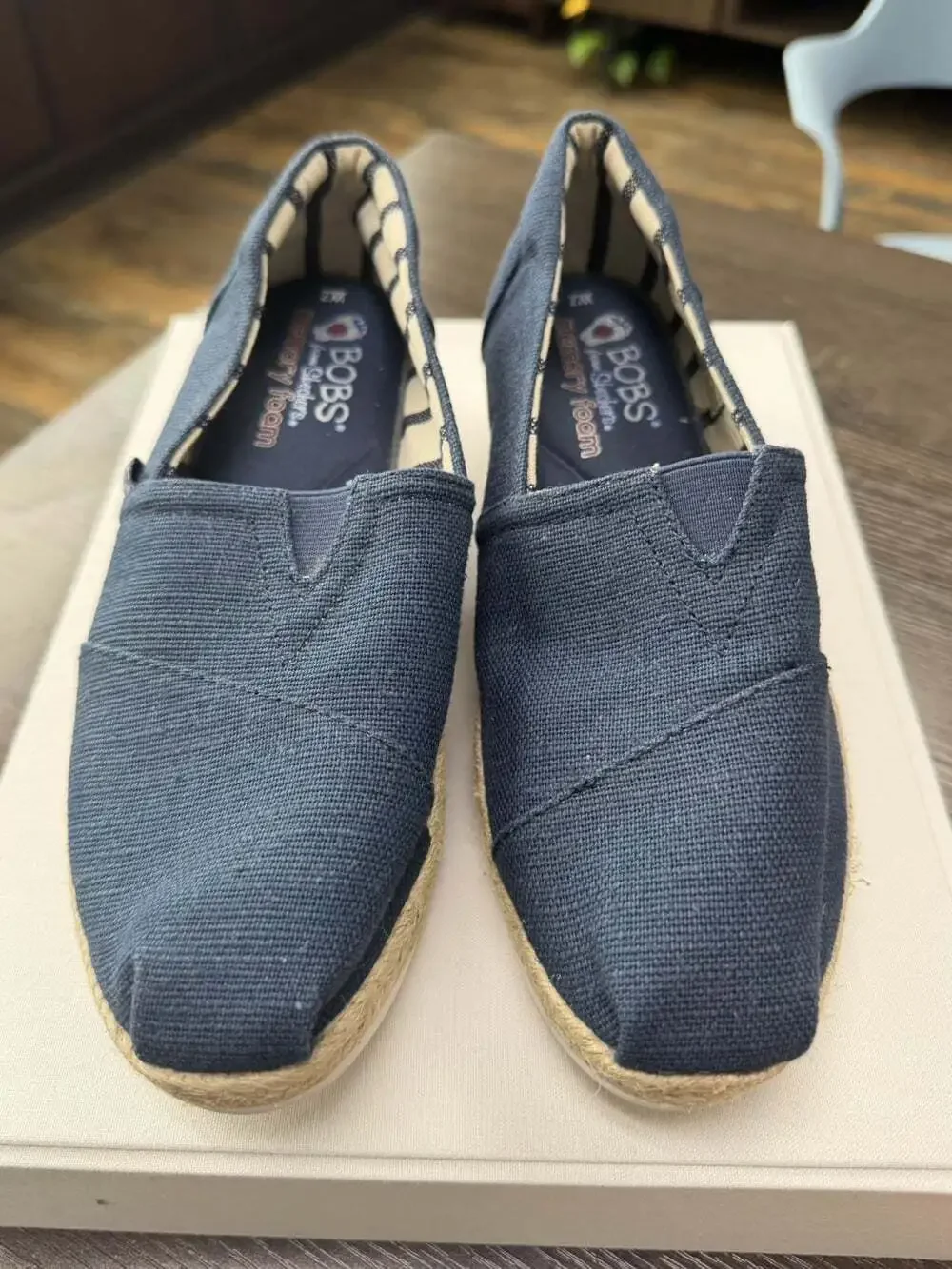 BOBS Skechers Women’s Size 7 Navy Canvas Espadrille Platform Slip On Shoes